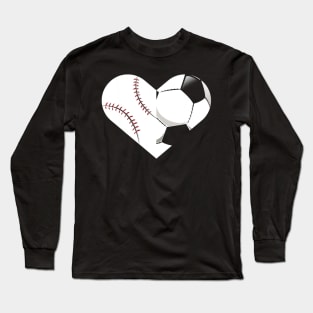 Soccer Baseball Heart Shirt, Sports Tee, Baseball, Soccer Long Sleeve T-Shirt